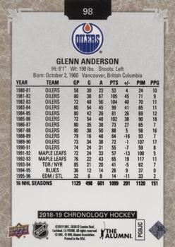 2018-19 Upper Deck Chronology #98 Glenn Anderson Back