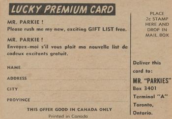 1954-55 Parkhurst - Lucky Premium Card #22 Sid Smith Back