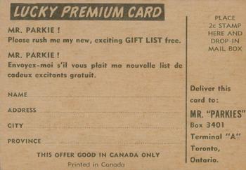 1954-55 Parkhurst - Lucky Premium Card #37 Earl Reibel Back