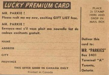 1954-55 Parkhurst - Lucky Premium Card #47 Keith Allen Back