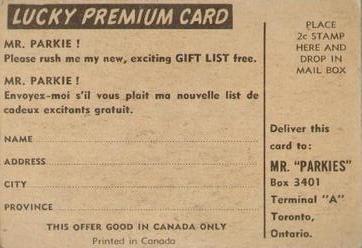 1954-55 Parkhurst - Lucky Premium Card #60 Johnny Peirson Back