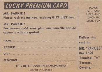 1954-55 Parkhurst - Lucky Premium Card #72 Jack Evans Back