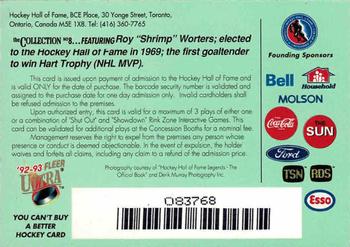 1992-93 Ultra Hockey Hall of Fame The Collection #8 Roy Worters Back