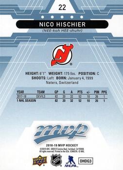 2018-19 Upper Deck MVP - Factory Set Blue #22 Nico Hischier Back