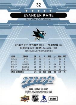 2018-19 Upper Deck MVP - Factory Set Blue #32 Evander Kane Back