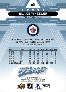 2018-19 Upper Deck MVP - Factory Set Blue #65 Blake Wheeler Back