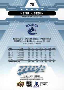 2018-19 Upper Deck MVP - Factory Set Blue #70 Henrik Sedin Back