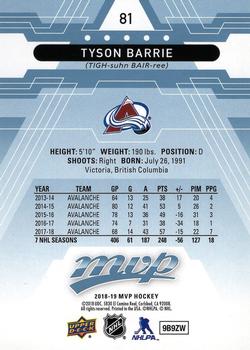 2018-19 Upper Deck MVP - Factory Set Blue #81 Tyson Barrie Back