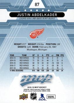 2018-19 Upper Deck MVP - Factory Set Blue #87 Justin Abdelkader Back