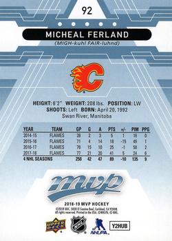 2018-19 Upper Deck MVP - Factory Set Blue #92 Micheal Ferland Back