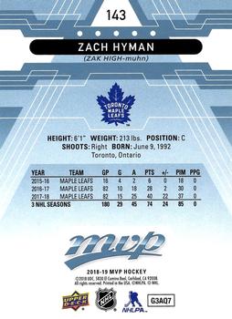 2018-19 Upper Deck MVP - Factory Set Blue #143 Zach Hyman Back