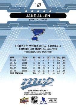 2018-19 Upper Deck MVP - Factory Set Blue #167 Jake Allen Back