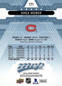 2018-19 Upper Deck MVP - Factory Set Blue #171 Shea Weber Back