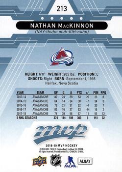2018-19 Upper Deck MVP - Factory Set Blue #213 Nathan MacKinnon Back