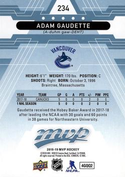 2018-19 Upper Deck MVP - Factory Set Blue #234 Adam Gaudette Back