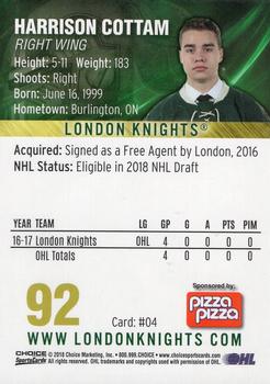 2017-18 Choice London Knights (OHL) #4 Harrison Cottam Back