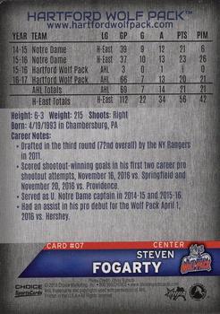 2017-18 Choice Hartford Wolf Pack (AHL) #7 Steven Fogarty Back