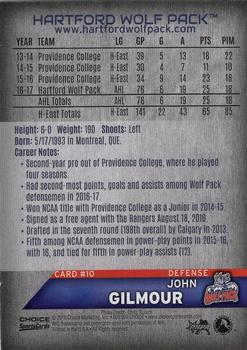 2017-18 Choice Hartford Wolf Pack (AHL) #10 John Gilmour Back