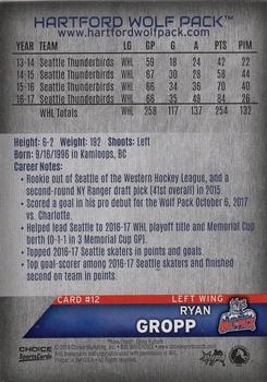 2017-18 Choice Hartford Wolf Pack (AHL) #12 Ryan Gropp Back