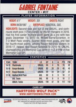 2018-19 Choice Hartford Wolf Pack (AHL) #7 Gabriel Fontaine Back