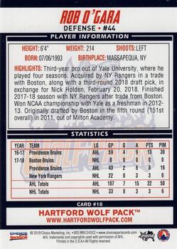 2018-19 Choice Hartford Wolf Pack (AHL) #18 Rob O'Gara Back