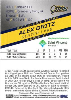 2017-18 Choice Erie Otters (OHL) #7 Alex Gritz Back