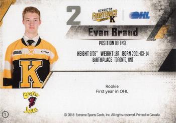 2017-18 Extreme Kingston Frontenacs OHL #1 Evan Brand Back