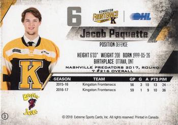 2017-18 Extreme Kingston Frontenacs OHL #3 Jacob Paquette Back