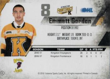 2017-18 Extreme Kingston Frontenacs OHL #4 Emmett Gordon Back