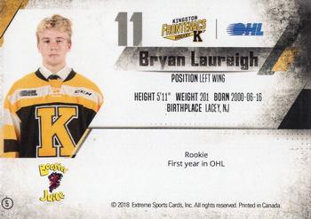 2017-18 Extreme Kingston Frontenacs OHL #5 Bryan Laureigh Back