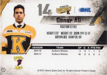 2017-18 Extreme Kingston Frontenacs OHL #7 Conor Ali Back