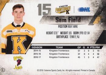 2017-18 Extreme Kingston Frontenacs OHL #8 Sam Field Back