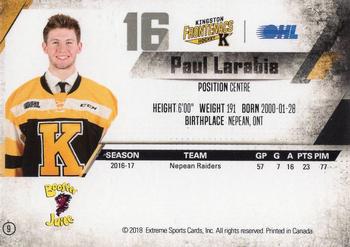2017-18 Extreme Kingston Frontenacs OHL #9 Paul Larabie Back