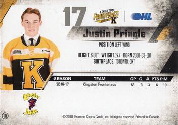 2017-18 Extreme Kingston Frontenacs OHL #10 Justin Pringle Back