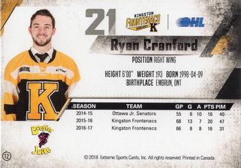 2017-18 Extreme Kingston Frontenacs OHL #12 Ryan Cranford Back