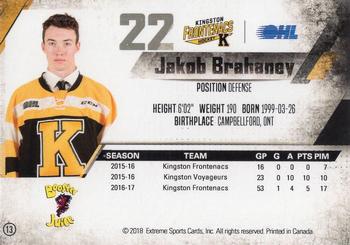 2017-18 Extreme Kingston Frontenacs OHL #13 Jakob Brahaney Back