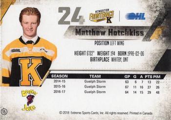 2017-18 Extreme Kingston Frontenacs OHL #15 Matthew Hotchkiss Back