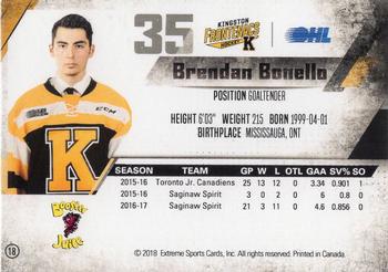 2017-18 Extreme Kingston Frontenacs OHL #18 Brendan Bonello Back