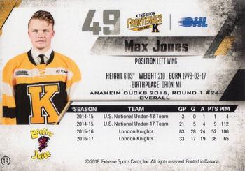 2017-18 Extreme Kingston Frontenacs OHL #19 Max Jones Back