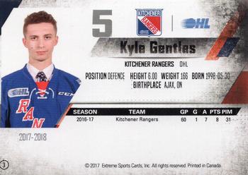 2017-18 Extreme Kitchener Rangers (OHL) #3 Kyle Gentles Back