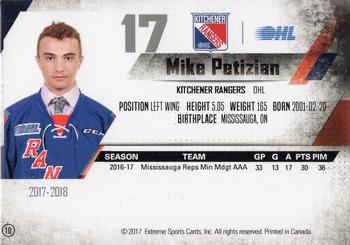 2017-18 Extreme Kitchener Rangers (OHL) #10 Mike Petizian Back