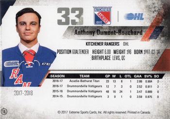 2017-18 Extreme Kitchener Rangers (OHL) #16 Anthony Dumont-Bouchard Back