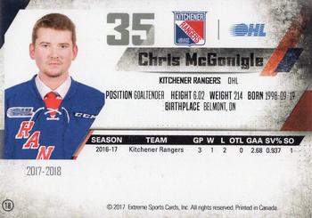 2017-18 Extreme Kitchener Rangers (OHL) #18 Chris McGonigle Back