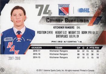 2017-18 Extreme Kitchener Rangers (OHL) #19 Connor Bunnaman Back