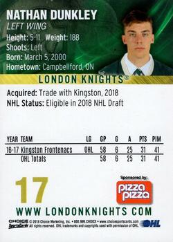 2017-18 Choice London Knights (OHL) Update #1 Nathan Dunkley Back