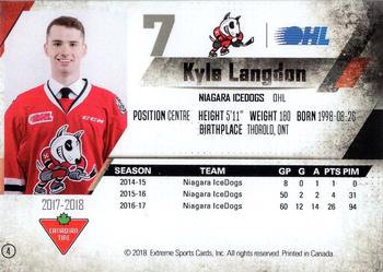 2017-18 Extreme Niagara IceDogs (OHL) #4 Kyle Langdon Back