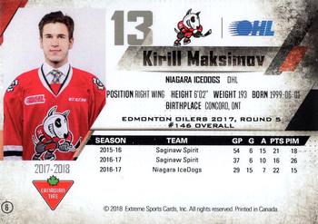 2017-18 Extreme Niagara IceDogs (OHL) #6 Kirill Maksimov Back