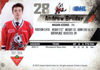 2017-18 Extreme Niagara IceDogs (OHL) #16 Andrew Bruder Back