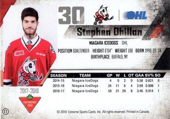 2017-18 Extreme Niagara IceDogs (OHL) #17 Stephen Dhillon Back