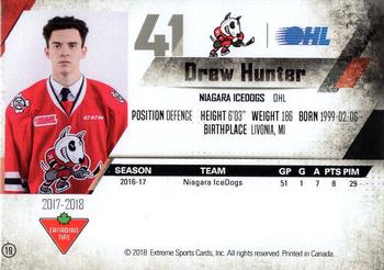 2017-18 Extreme Niagara IceDogs (OHL) #19 Drew Hunter Back